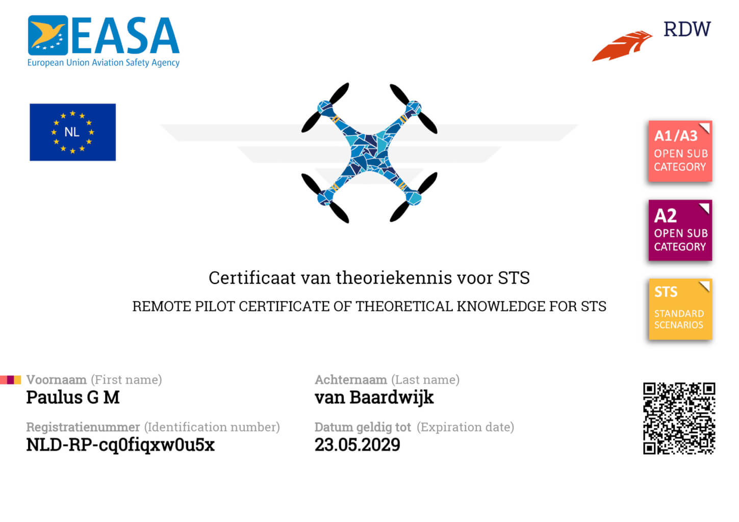 EASA STS certificaat